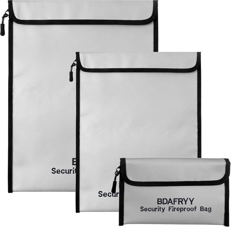 BDAFRYY 3 Pcs Fireproof Waterproof Money Important Document Bag(2000℉),Fire Proof Bag for Documents,Fire Proof Money Bag for Cash,for A4 A5 Documents Holder,Cash,Passport,Tablet,Laptop,File,Jewelry - Image 1